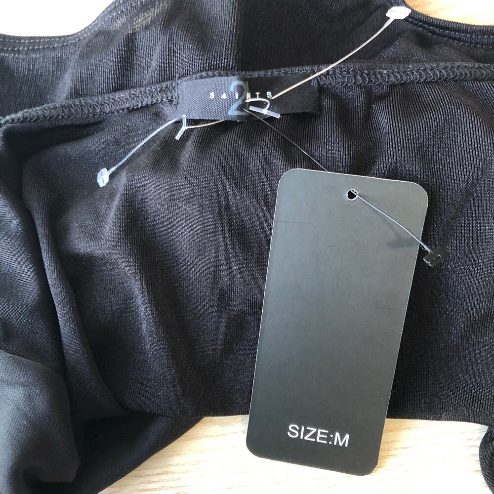21 Saints Bodysuit Womens Black Medium Wrap Goth Sexy Festival Sleeveless Plunge - Picture 7 of 10